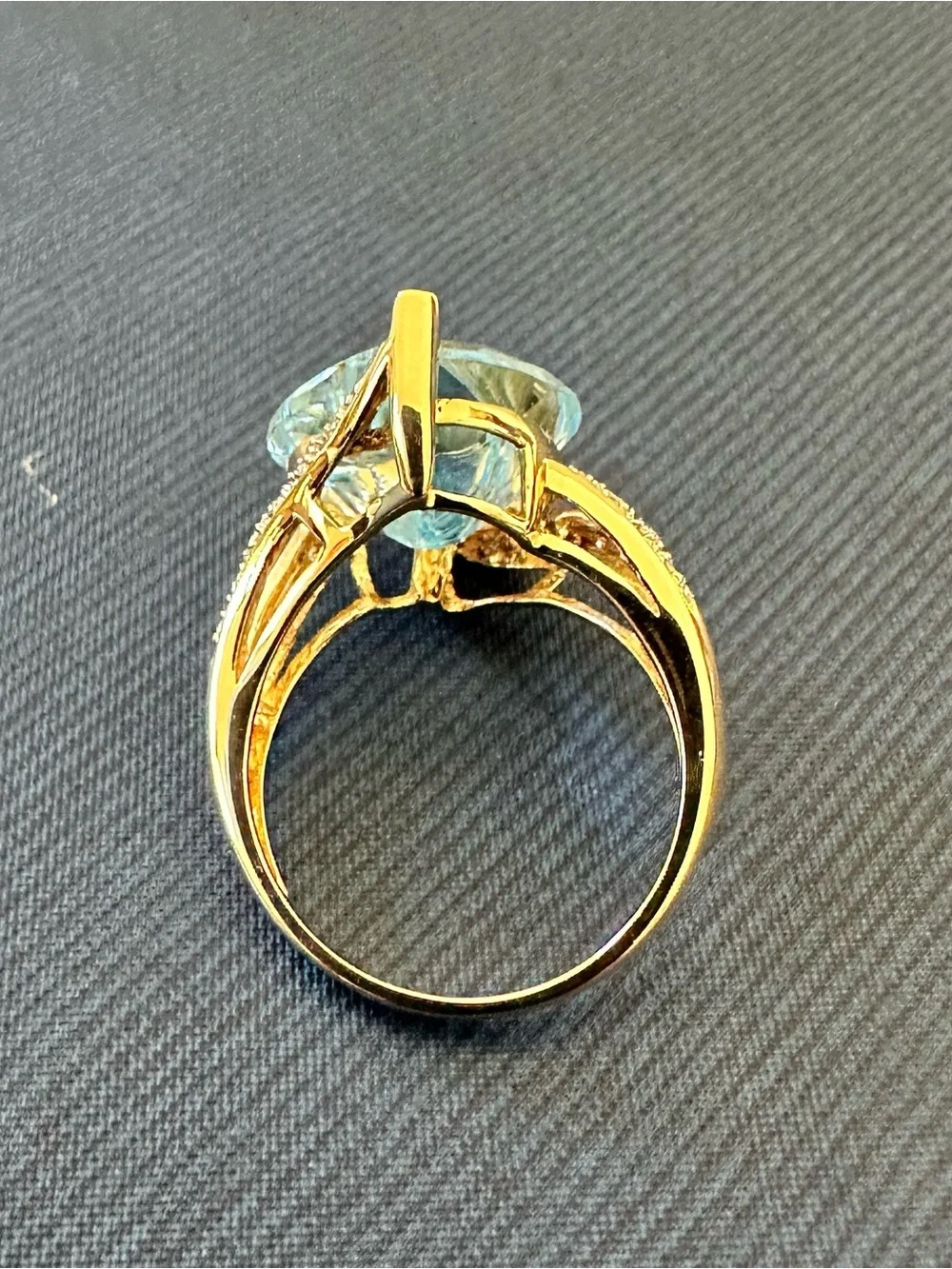 14K Gold Two-Stone Composite Heart Light Blue Gemstone & Natural Diamond Ring 8